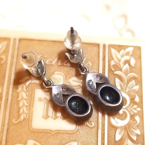 VTG Charles Winston Sterling Onyx Marcasite Dangle Earrings - Picture 3 of 5